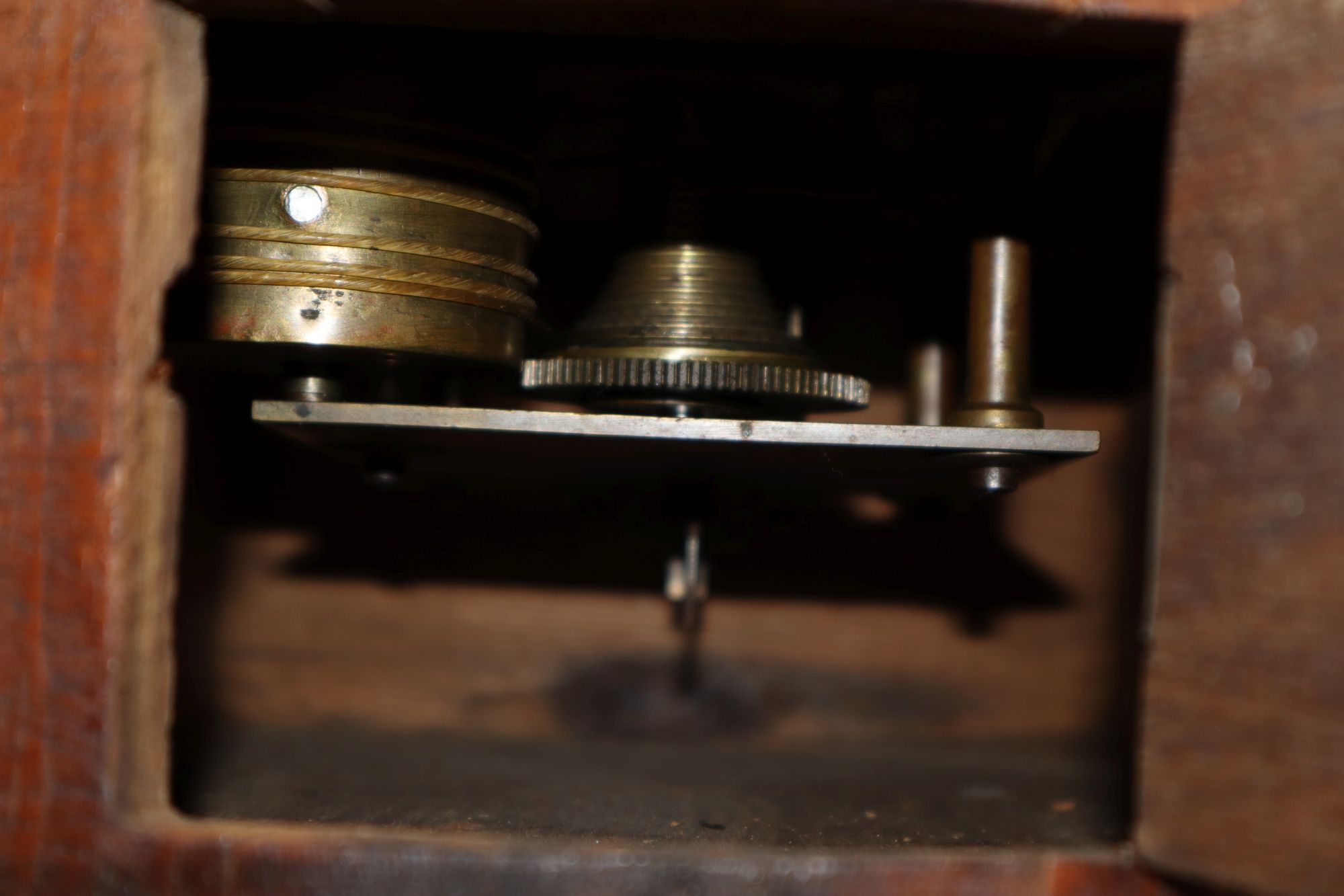 A Victorian pine dial wall clock with fusee movement and a similar clock with German movement, diameter 40cm